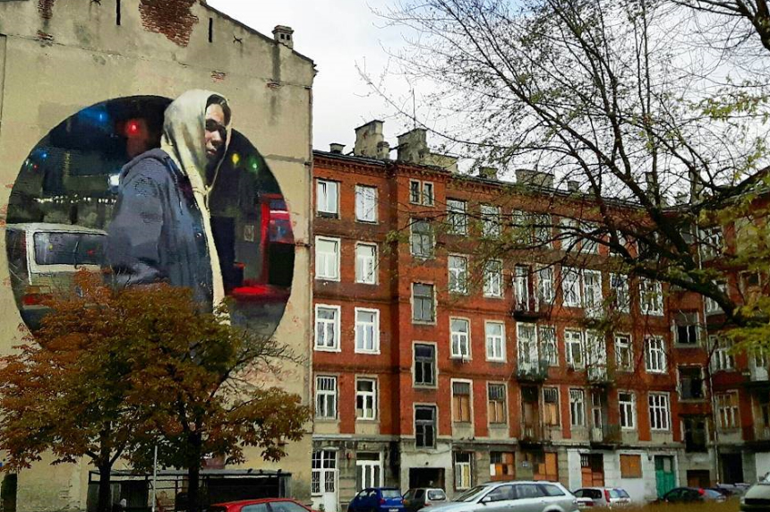 Warszawa, ul.Strzelecka 26, mural Sebas Velasco